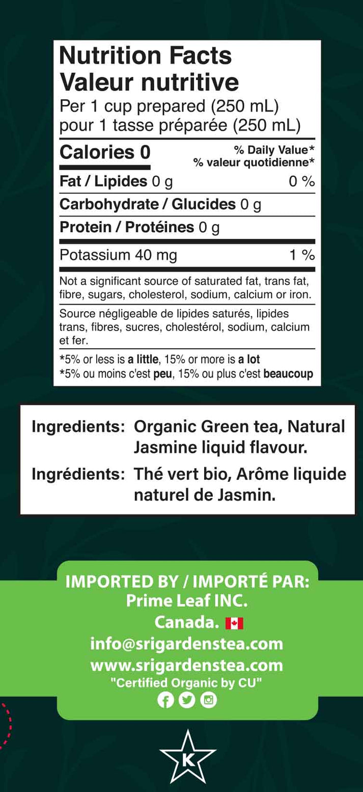 Sri Gardens Organic Jasmine 100% Pure Ceylon Tea 20 CT