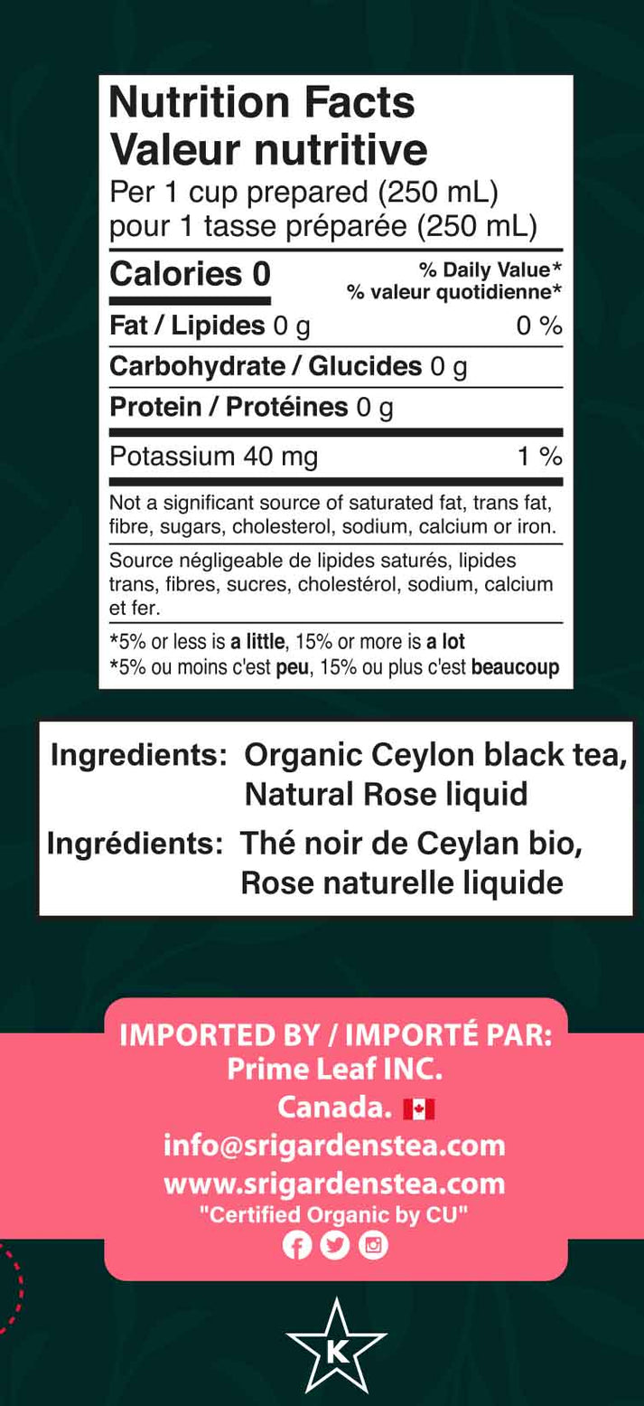 Sri Gardens Organic 100% Pure Ceylon Desert Rose Black Tea 20 CT