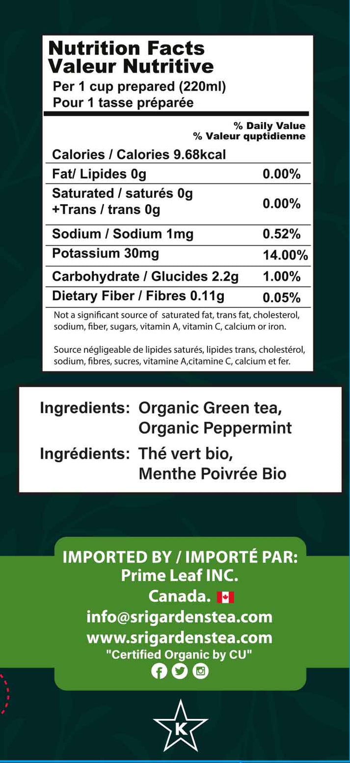 Sri Gardens Organic Green Tea & Peppermint 20 CT