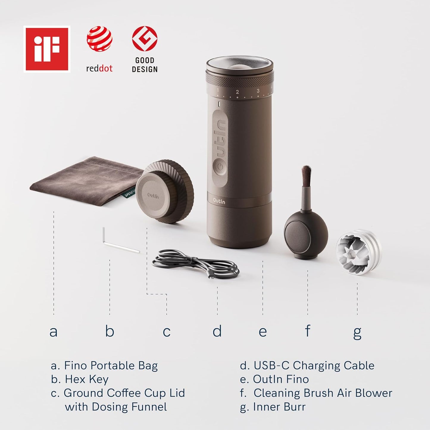 Outin Fino Portable Electric Grinder, Tundra Brown
