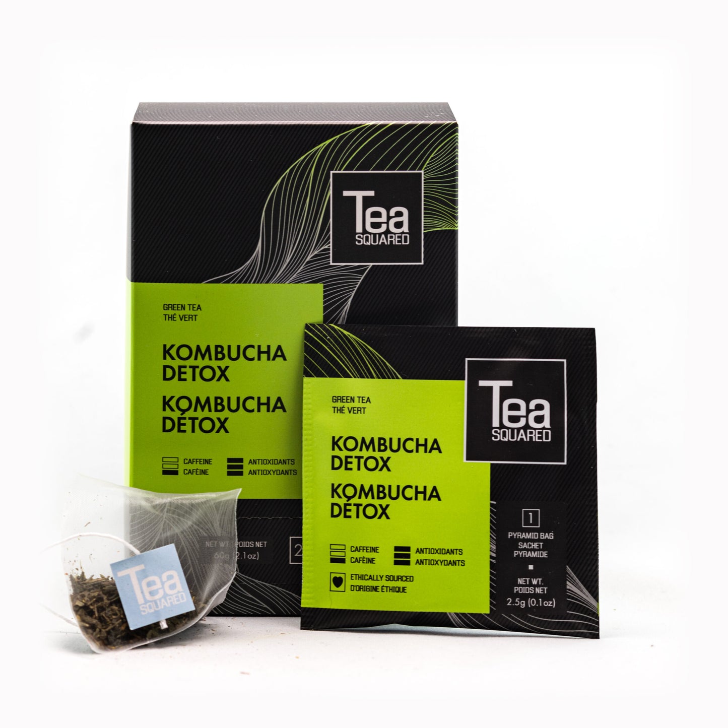 Tea Squared Pyramid Teabags - Green - Kombucha Detox 15 CT