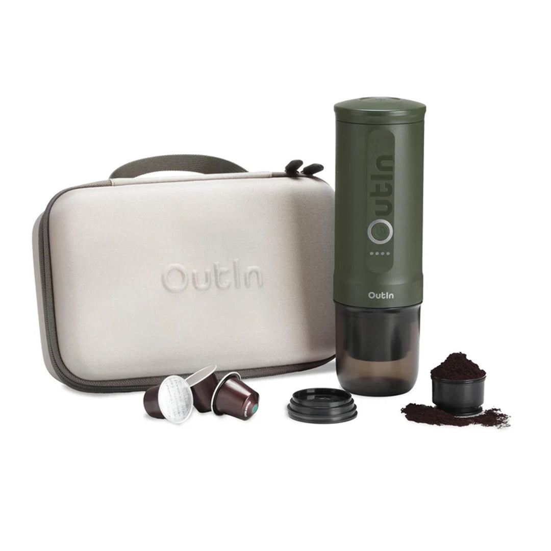 OutIn Nano Portable Electric Espresso Machine Travel Kit, Forest Green