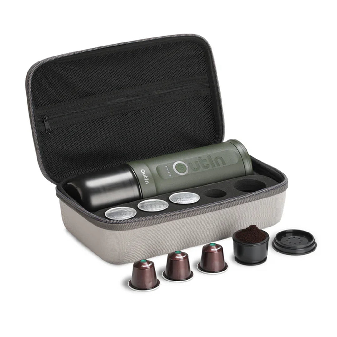 OutIn Nano Portable Electric Espresso Machine Travel Kit, Forest Green
