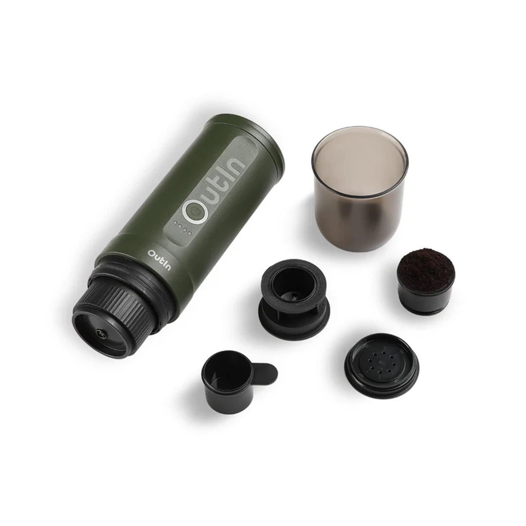 OutIn Nano Portable Electric Espresso Machine Travel Kit, Forest Green