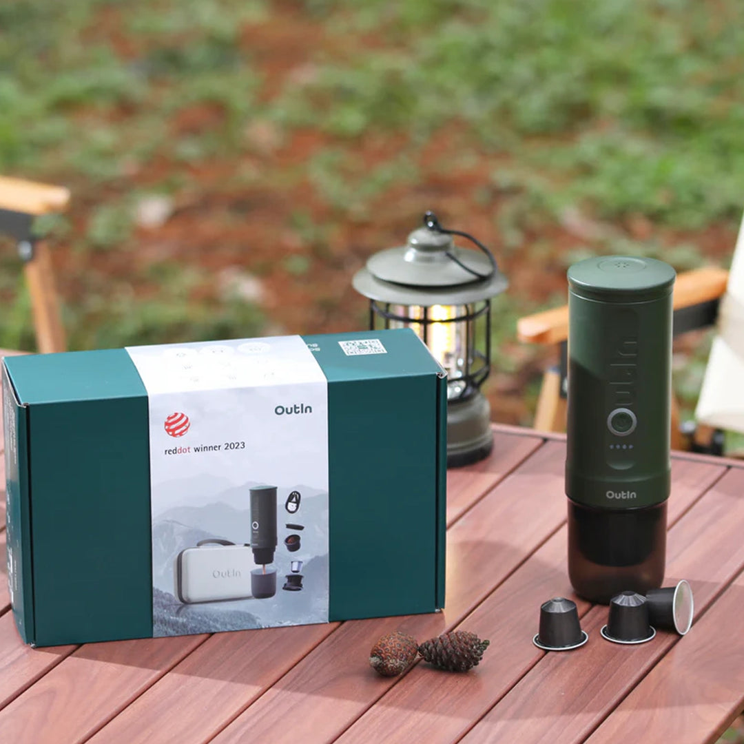 OutIn Nano Portable Electric Espresso Machine Travel Kit, Forest Green
