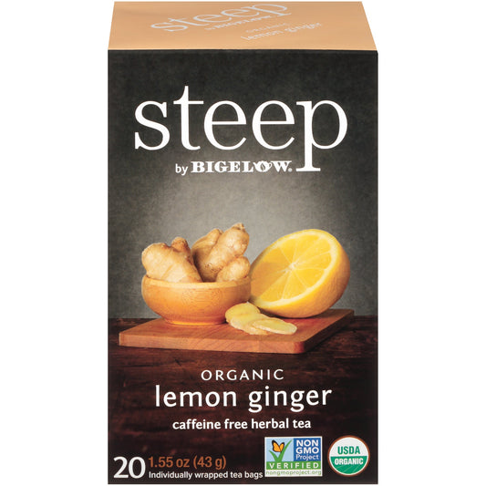 Bigelow Steep Organic Lemon Ginger Herbal Tea 20 CT